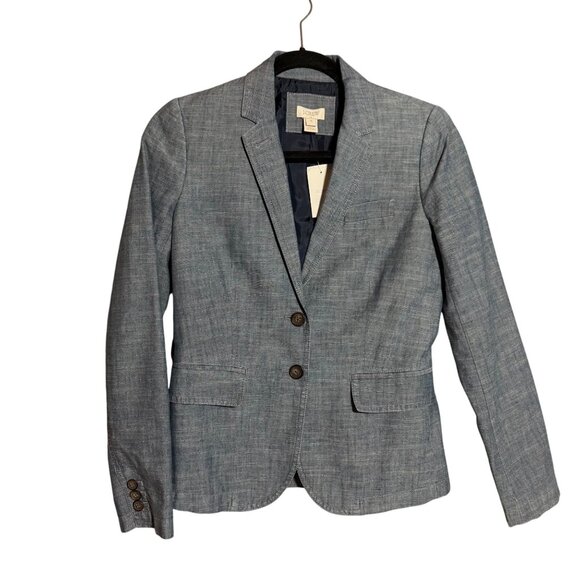 NWT J. Crew 100% Cotton Chambray Blazer Suit Jacket Coat Women's Size 00 Blue - Picture 1 of 10